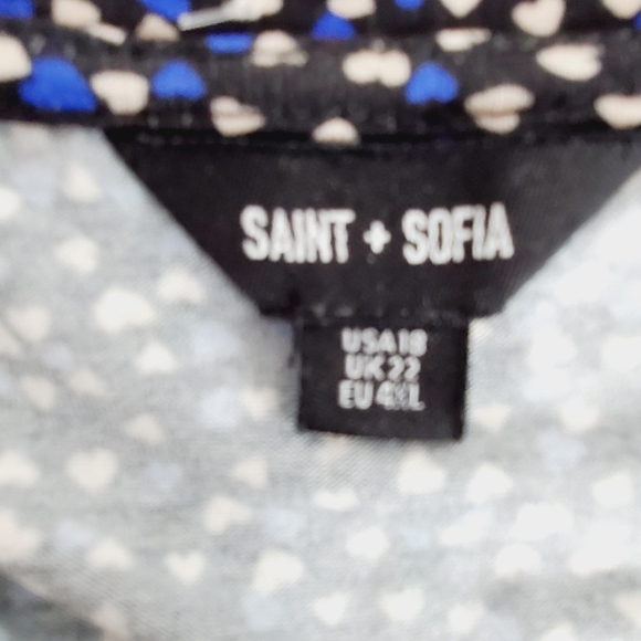 Saint + Sofia Tiered Heart Print Maxi Dress Size 18 Polka-dot Pockets Boho Chic - Picture 13 of 14